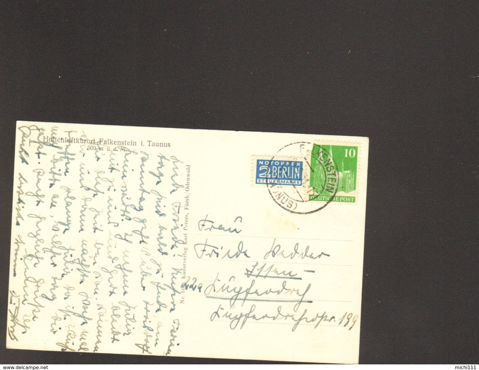Ansichtskarte Von Falkenstein Taunus Gestempelt 1951 Mit 10 Pfg.Bauten Briefmarke Und Notopfer Marke - Koenigstein