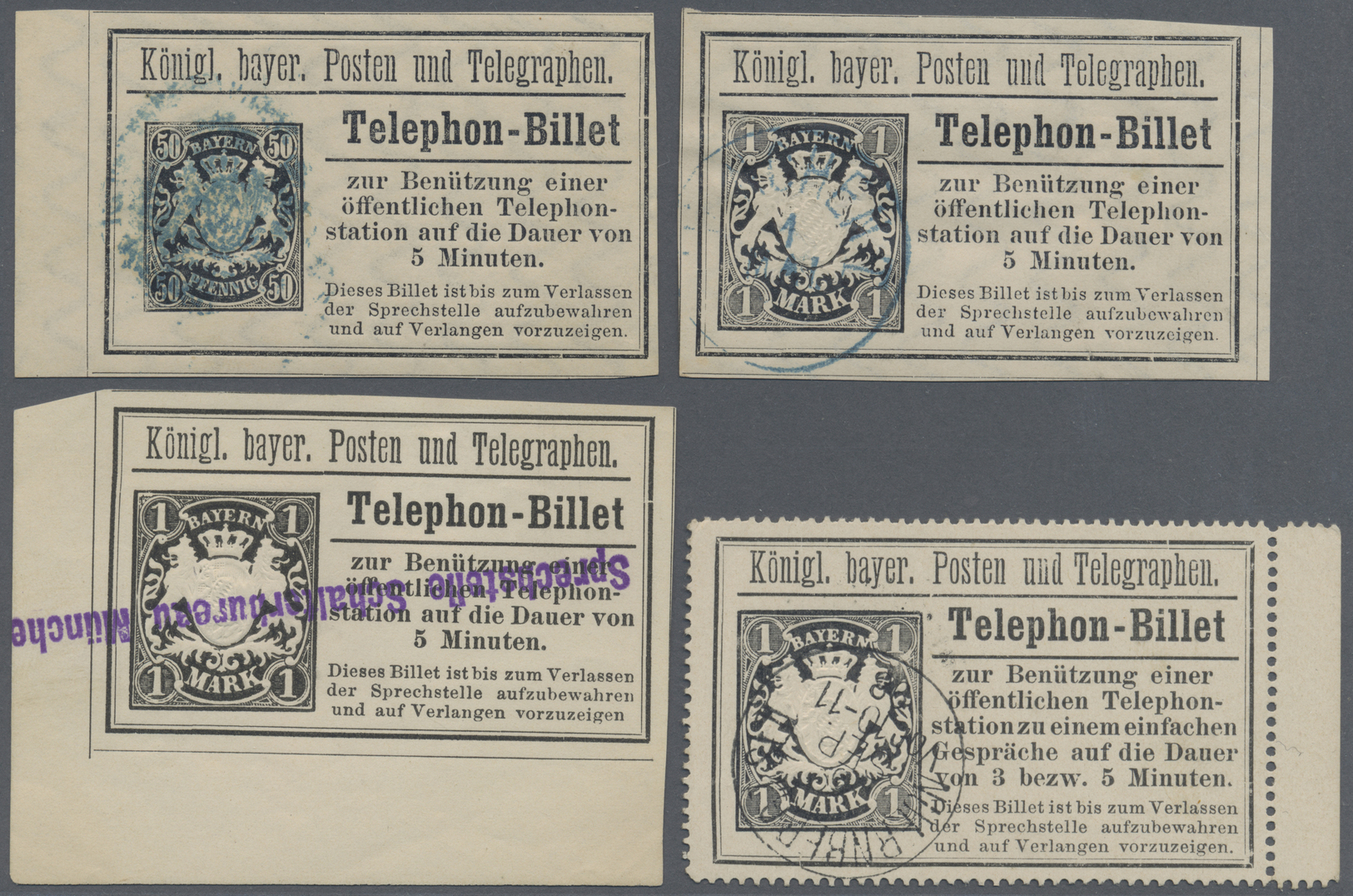 (*) Bayern - Telefon-Billets: 1891/1894, Sammlung Von Ca. 47 Stück Mit U.a. TB13/TB15, TB17/18, TB19/20 - Andere & Zonder Classificatie
