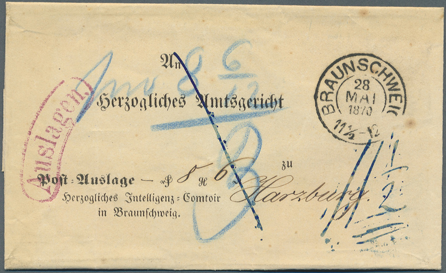 Br/GA/ Braunschweig - Ortsstempel: 1818/1875, Blankenburg bis Wolfenbüttel, 122 Belege, u.a. mehrere Bahn-B