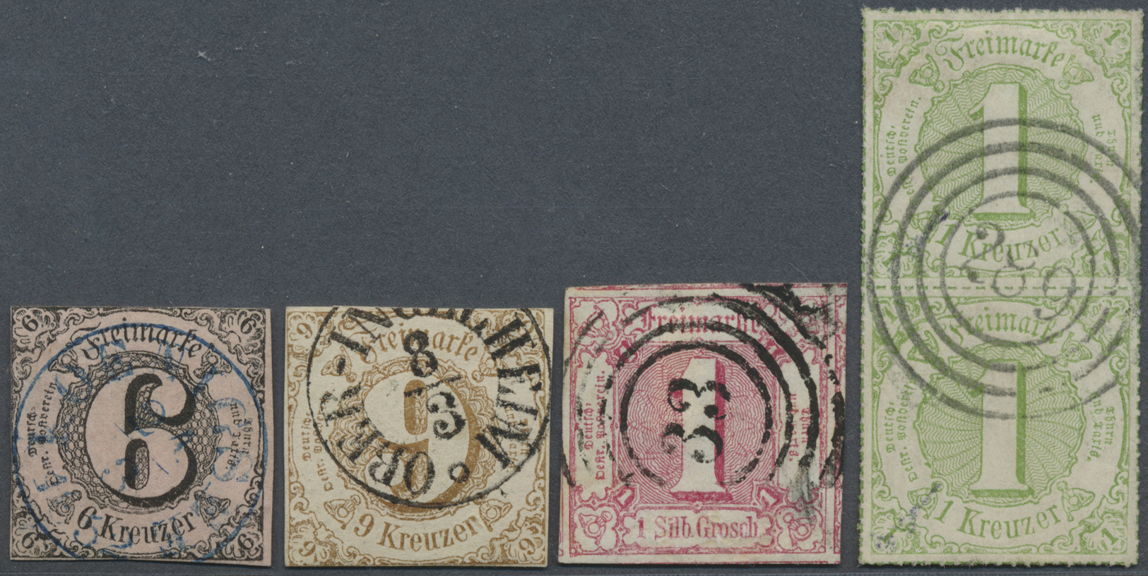 O Thurn & Taxis - Marken Und Briefe: 1852/1866, Lot Von 3 Werten Und Einem Paar: Klare Ortsstempelabsc - Autres & Non Classés