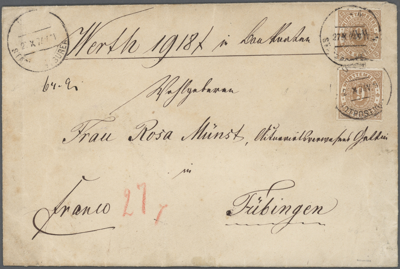 Br/GA Württemberg - Marken und Briefe: 1850/1874, interessante Sammlung von über 400 Belegen der Kreuzerze