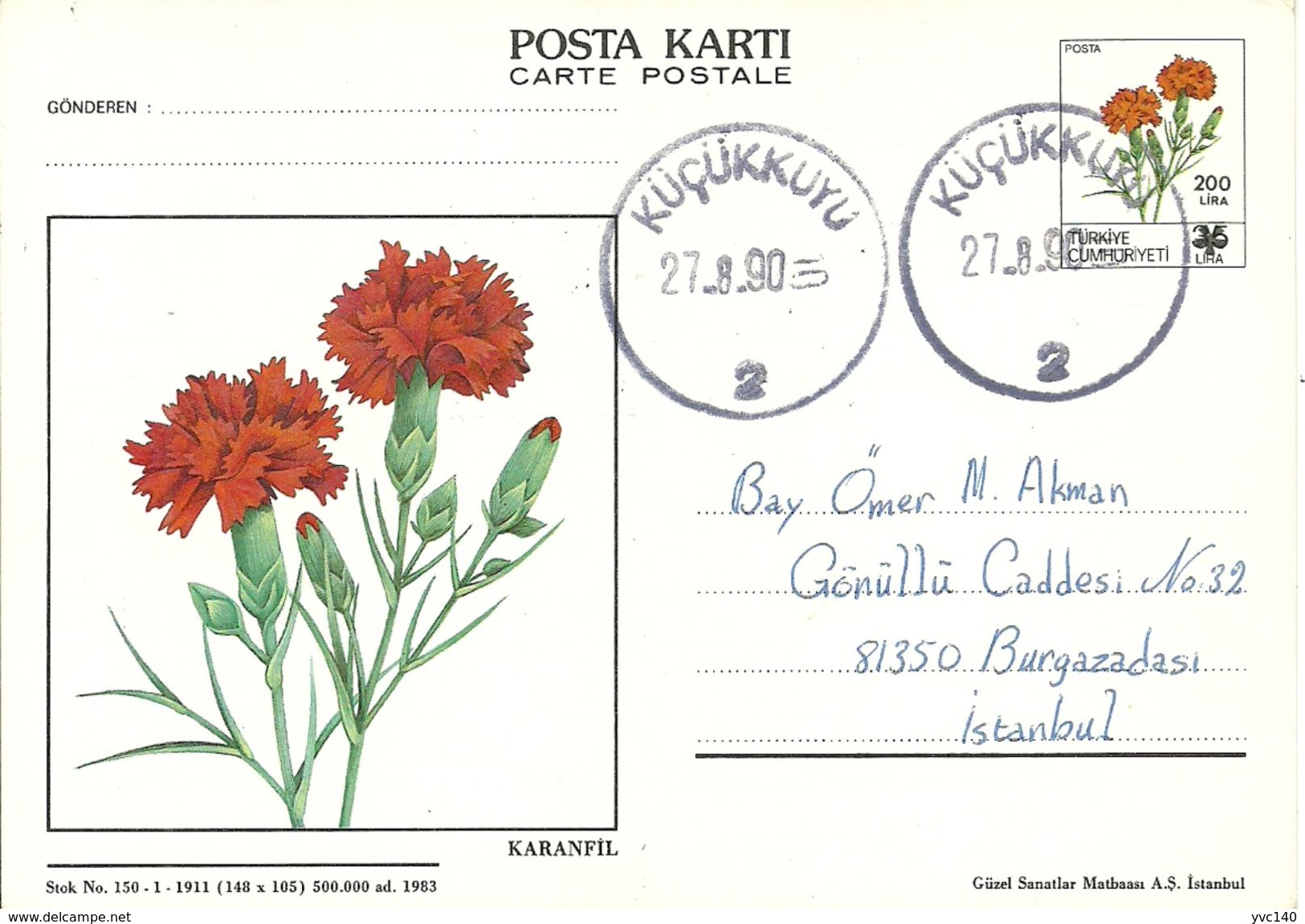 Turkey ; 1990 Postal Stationery - Enteros Postales