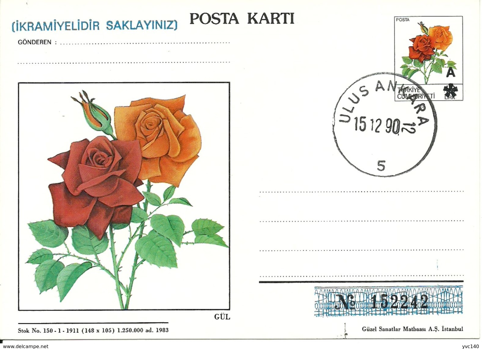 Turkey ; 1990 Postal Stationery - Entiers Postaux
