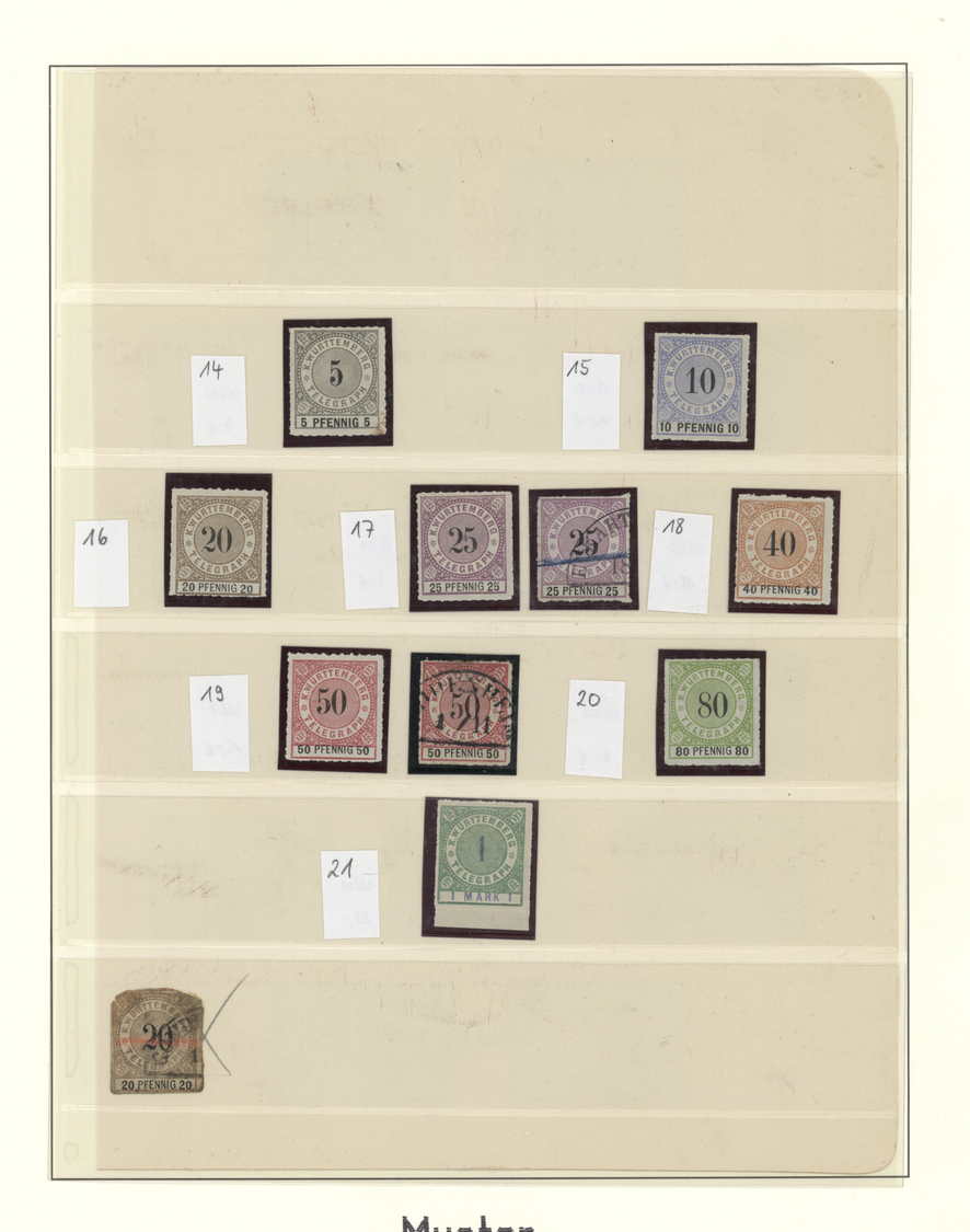 O/* Württemberg - Telegrafenmarken: 1875/80, Sammlung Von 21 Telegraphenmarken Gestempelt Und Ungebrauch - Autres & Non Classés