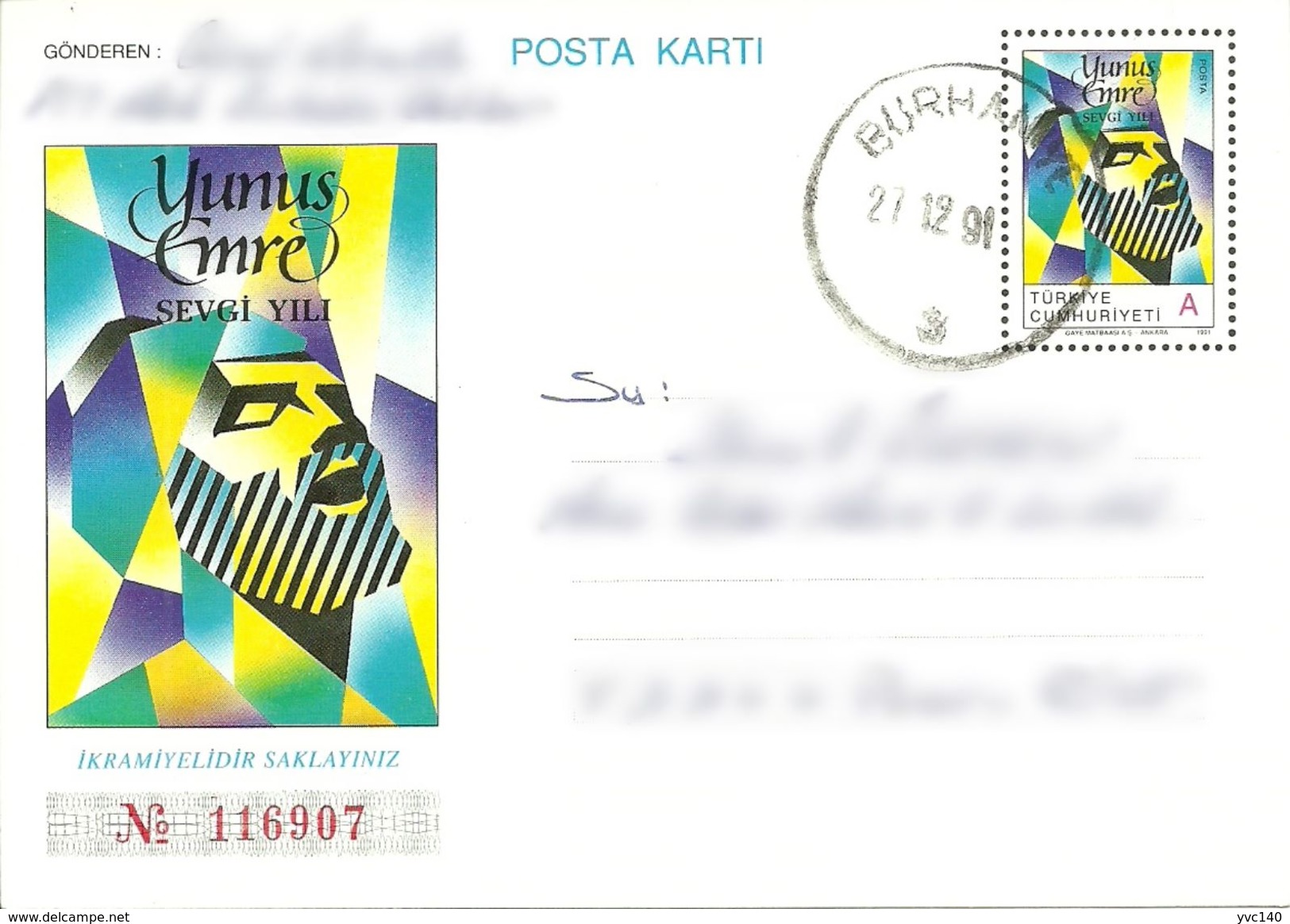Turkey ; 1991 Postal Stationery - Entiers Postaux