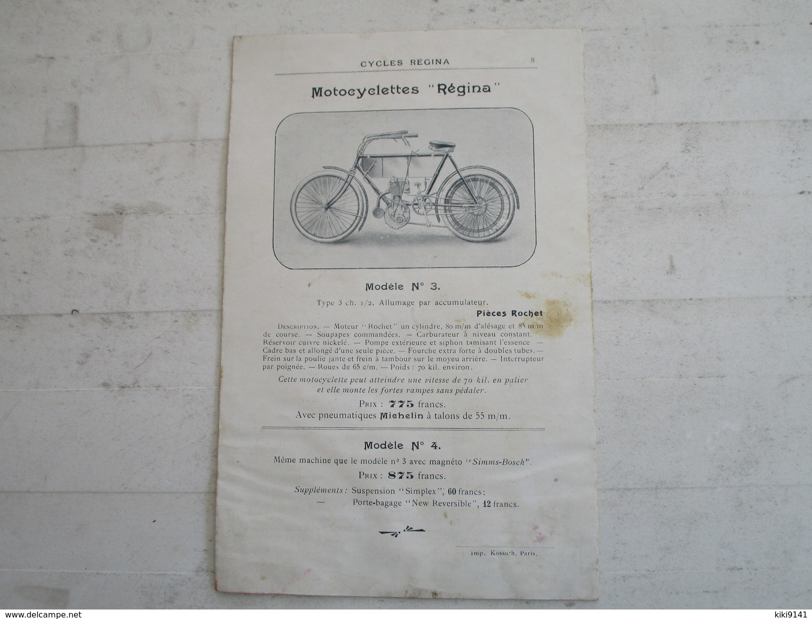 "REGINA" . Bicyclettes & Motocyclettes . PAGIS & Cie 27, Avenue De La Grande Armée à PARIS (8 Pages Toutes Représentées) - Publicités