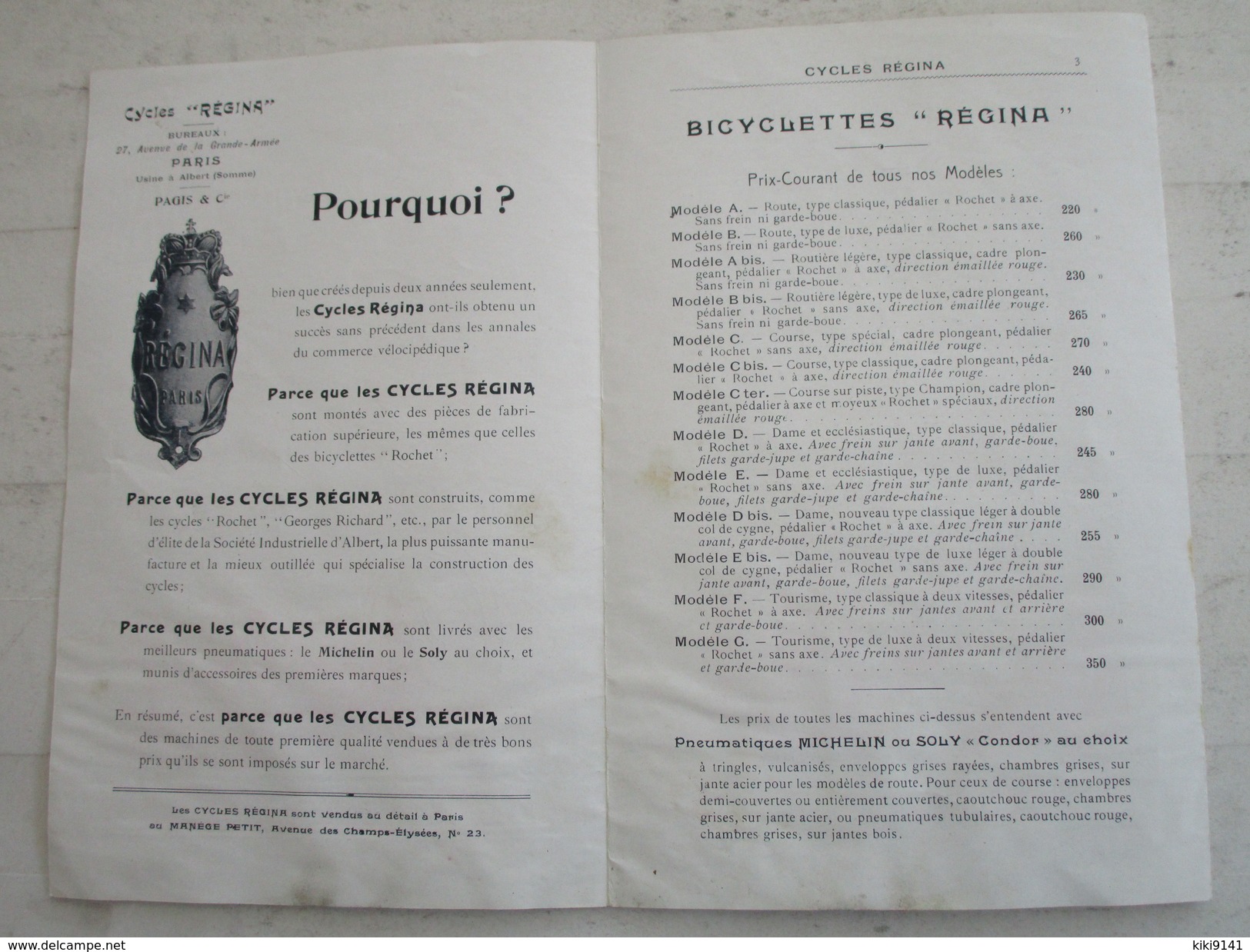 "REGINA" . Bicyclettes & Motocyclettes . PAGIS & Cie 27, Avenue De La Grande Armée à PARIS (8 Pages Toutes Représentées) - Publicités