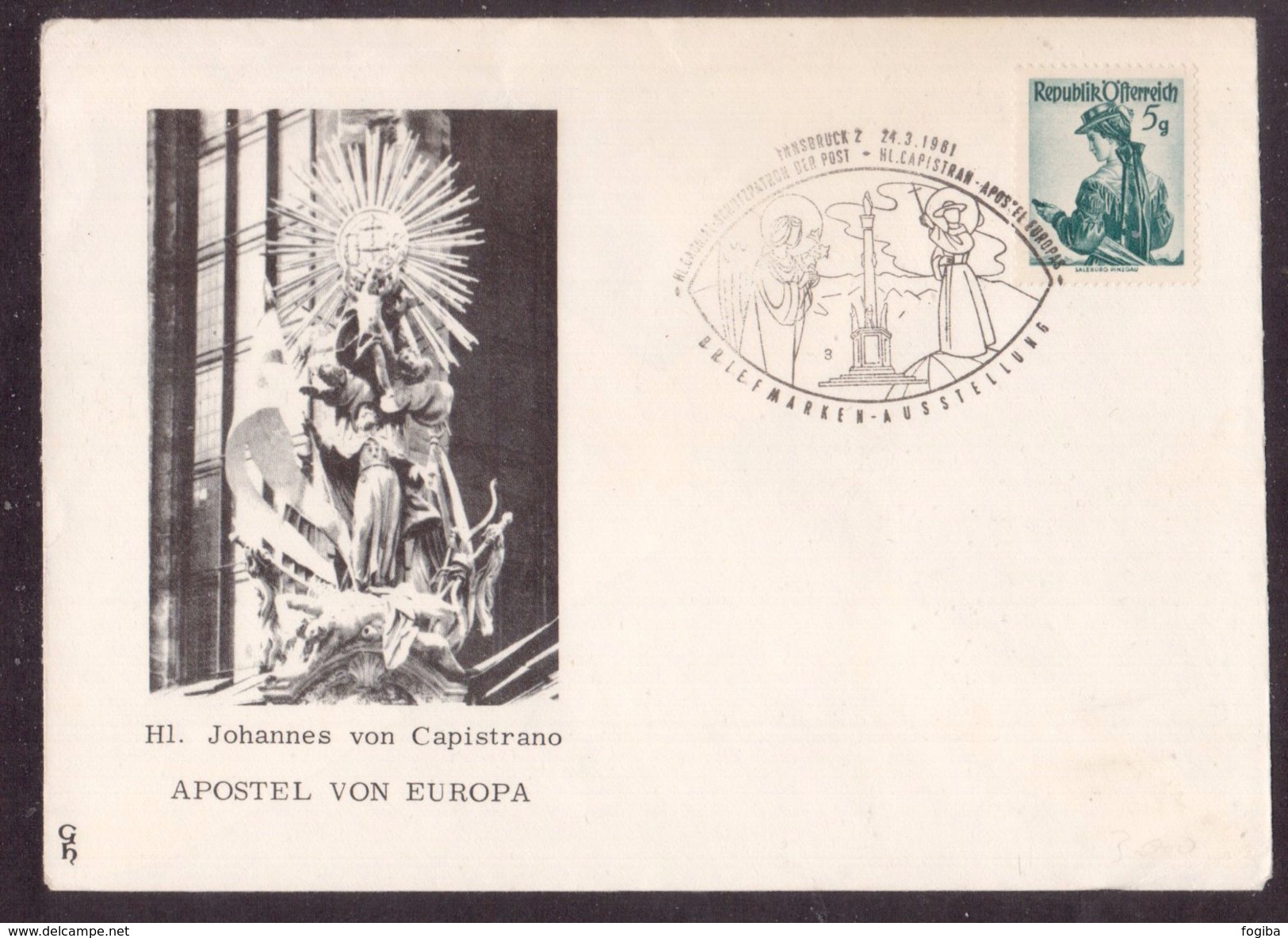 JZ239   Austria, Innsbruck 1961, Hl. Johannes Von Capistrano Apostel Von Europa - Special Cover And Postmark - Cristianesimo