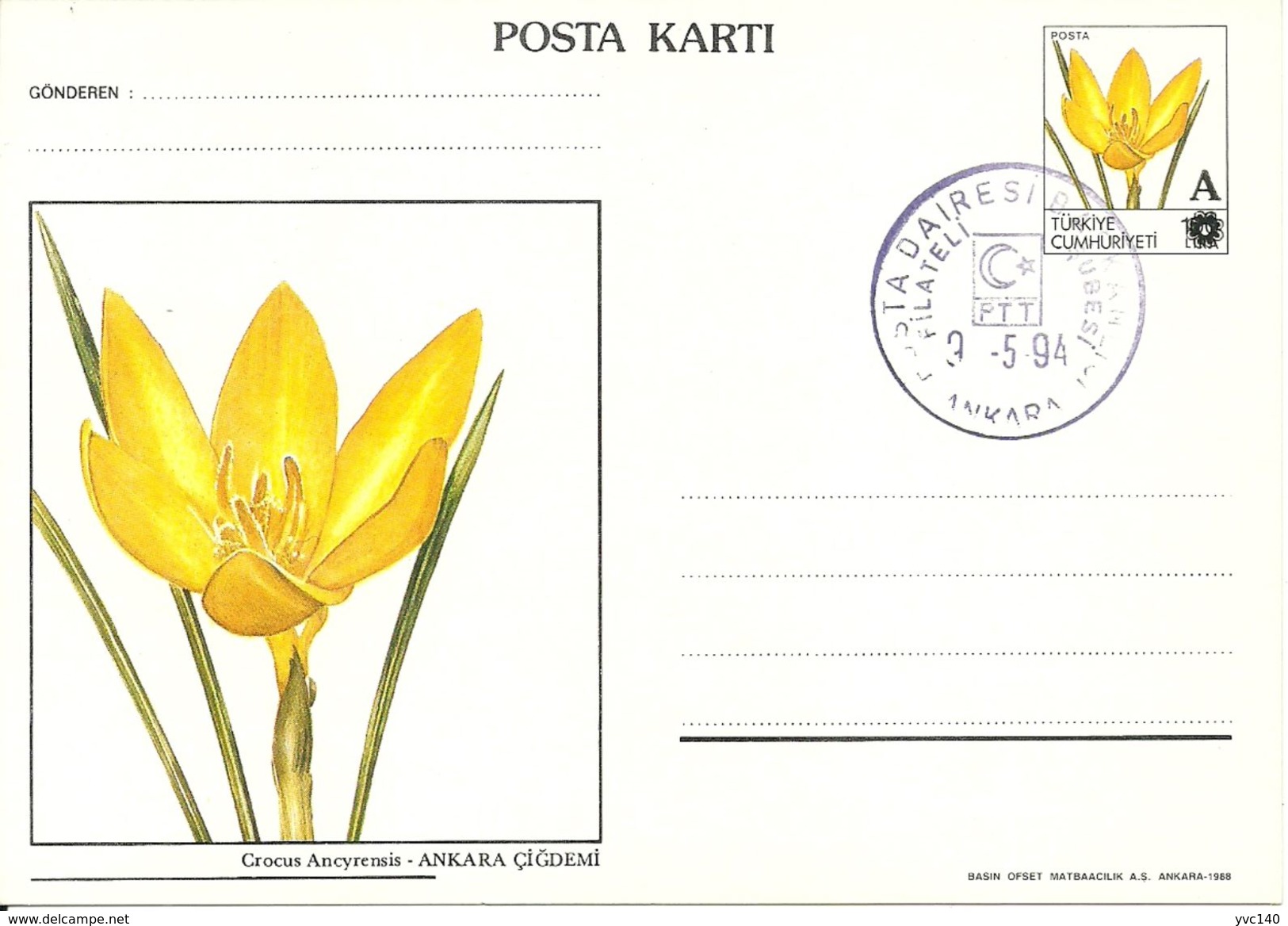 Turkey; 1994 Postal Stationery With The Subject Of Flowers - Ganzsachen