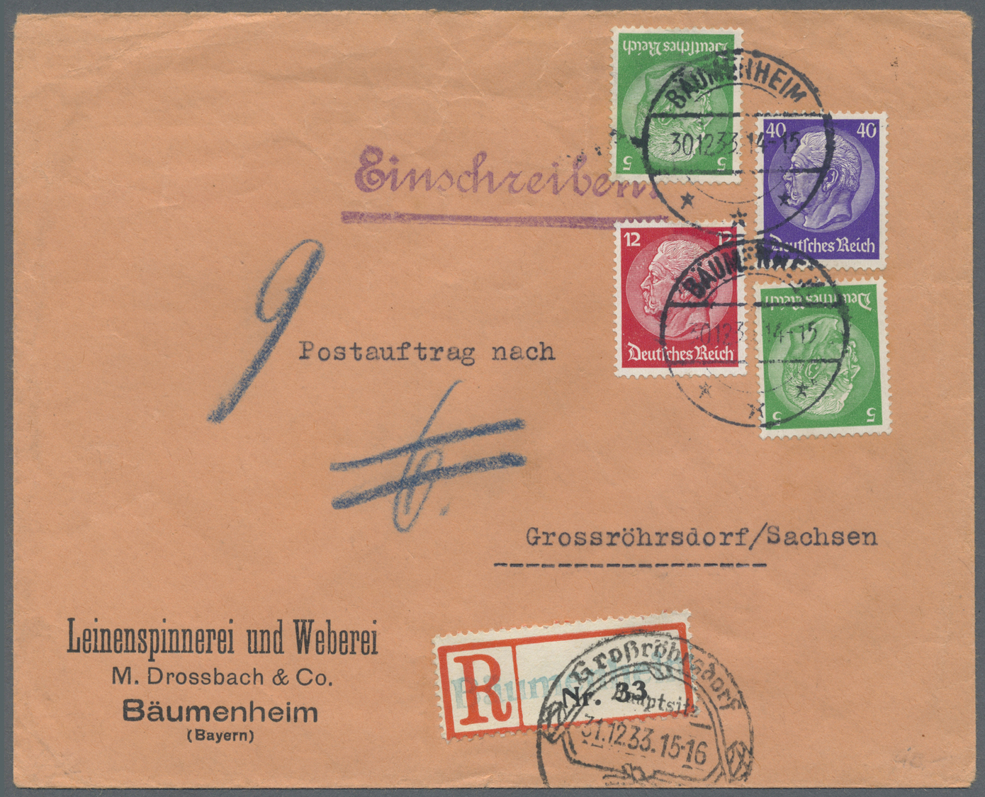 Br Deutsches Reich - 3. Reich: 1933/1945, Hindenburg Wz. Waffeln Und Hakenkreuz Und Hitler Dauerserienf - Ongebruikt