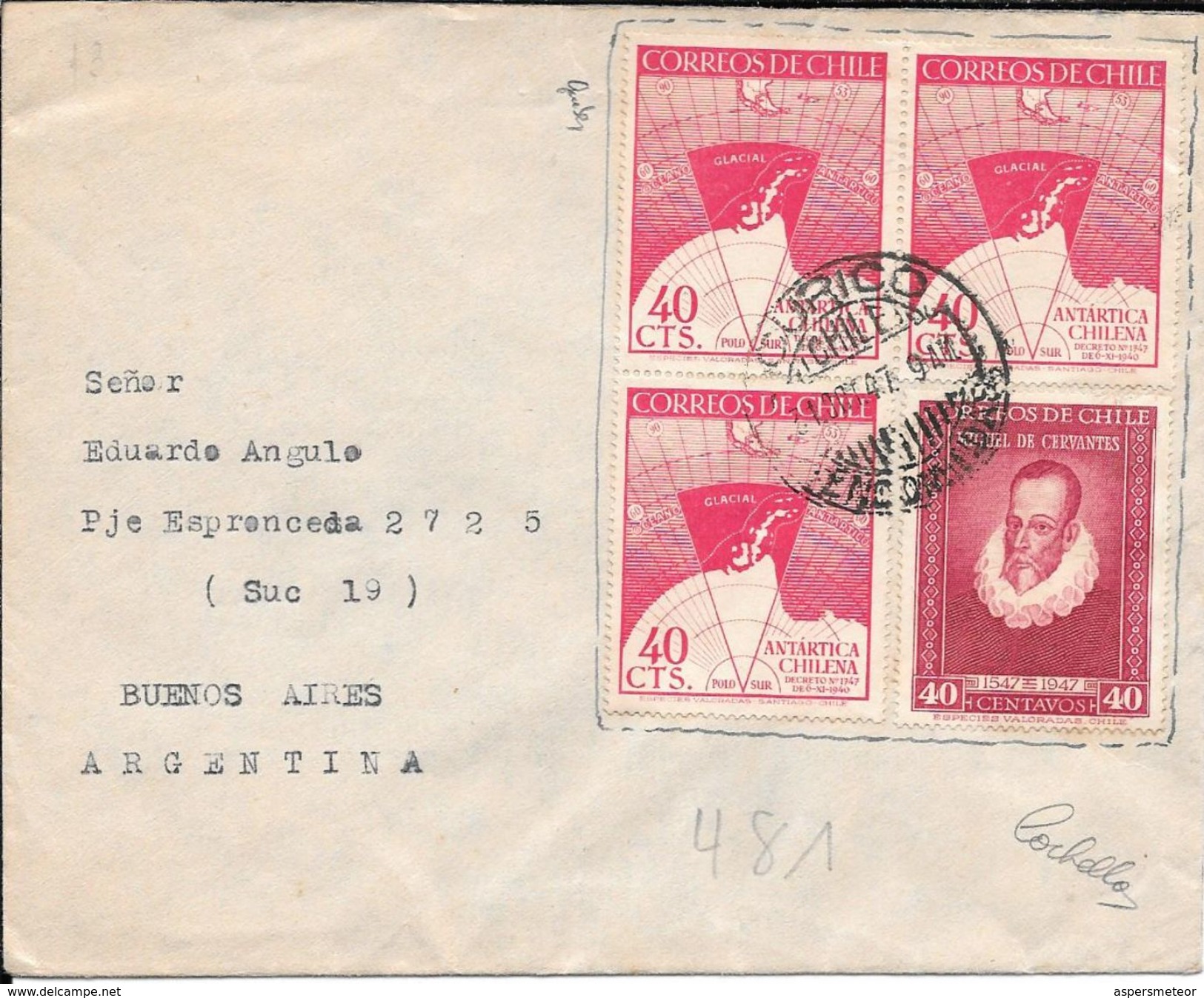 CURICO CHILE AÑO 1947 A EDUARDO ANGULO BUENOS AIRES ARGENTINA SOBRE CIRCULADO RARE - Chili