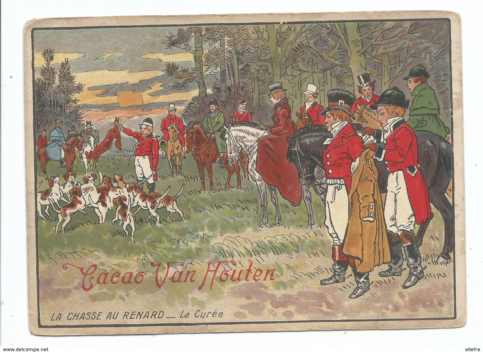 Image Chromo Cacao Van Houten - La Chasse Au Renard La Curée Scan Recto Verso - Van Houten