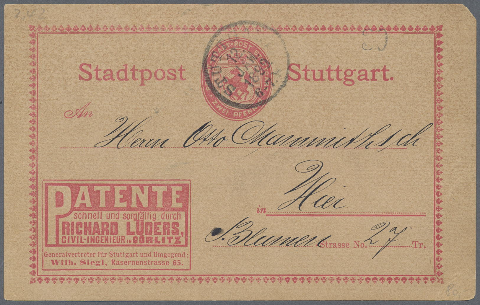 GA/Br Deutsches Reich - Privatpost (Stadtpost): STUTTGART: Sammlung Von Ca. 68 Belegen, Meist Ganzsachen, - Privatpost