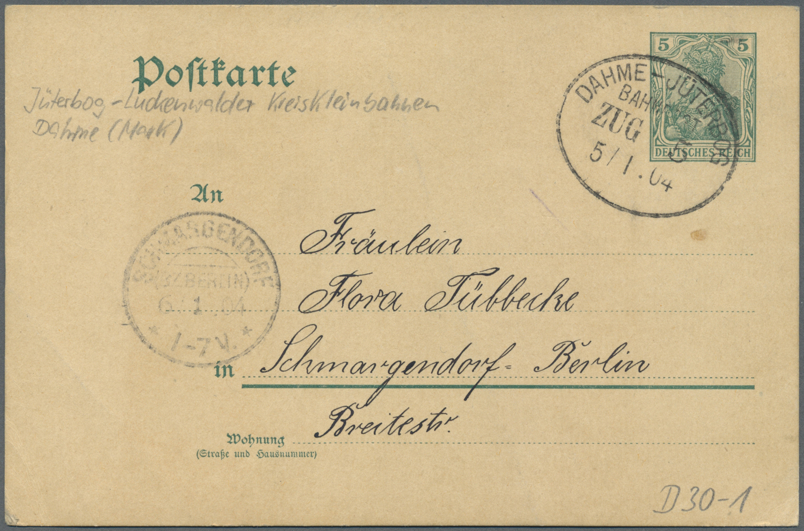 Br/GA/ Deutsches Reich - Bahnpost: 1897/1943, Kleinbahnen Thüringen, Anhalt, Brandenburg, Sachsen, Mecklenb - Andere & Zonder Classificatie