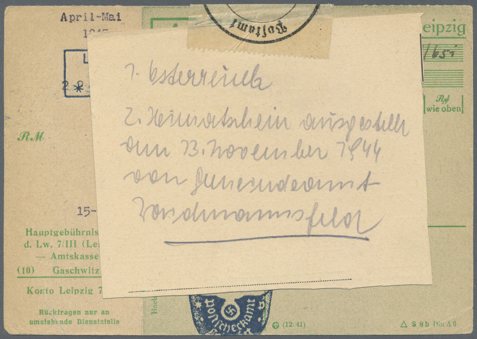Br Deutsches Reich - Besonderheiten: 1933/1945, Belege Und Dokumente Abseits Der Reinen Markenfrankatur - Autres & Non Classés