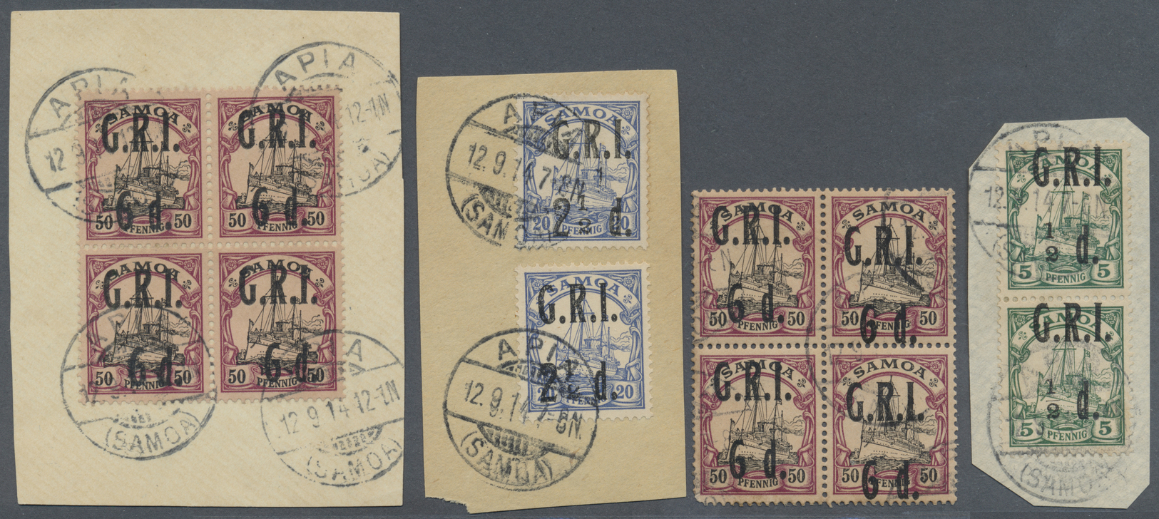 Brfst/O Deutsche Kolonien - Samoa - Britische Besetzung: 1914, Assortment Of 33 Stamps ½d. On 3pfg. To 6d. O - Samoa