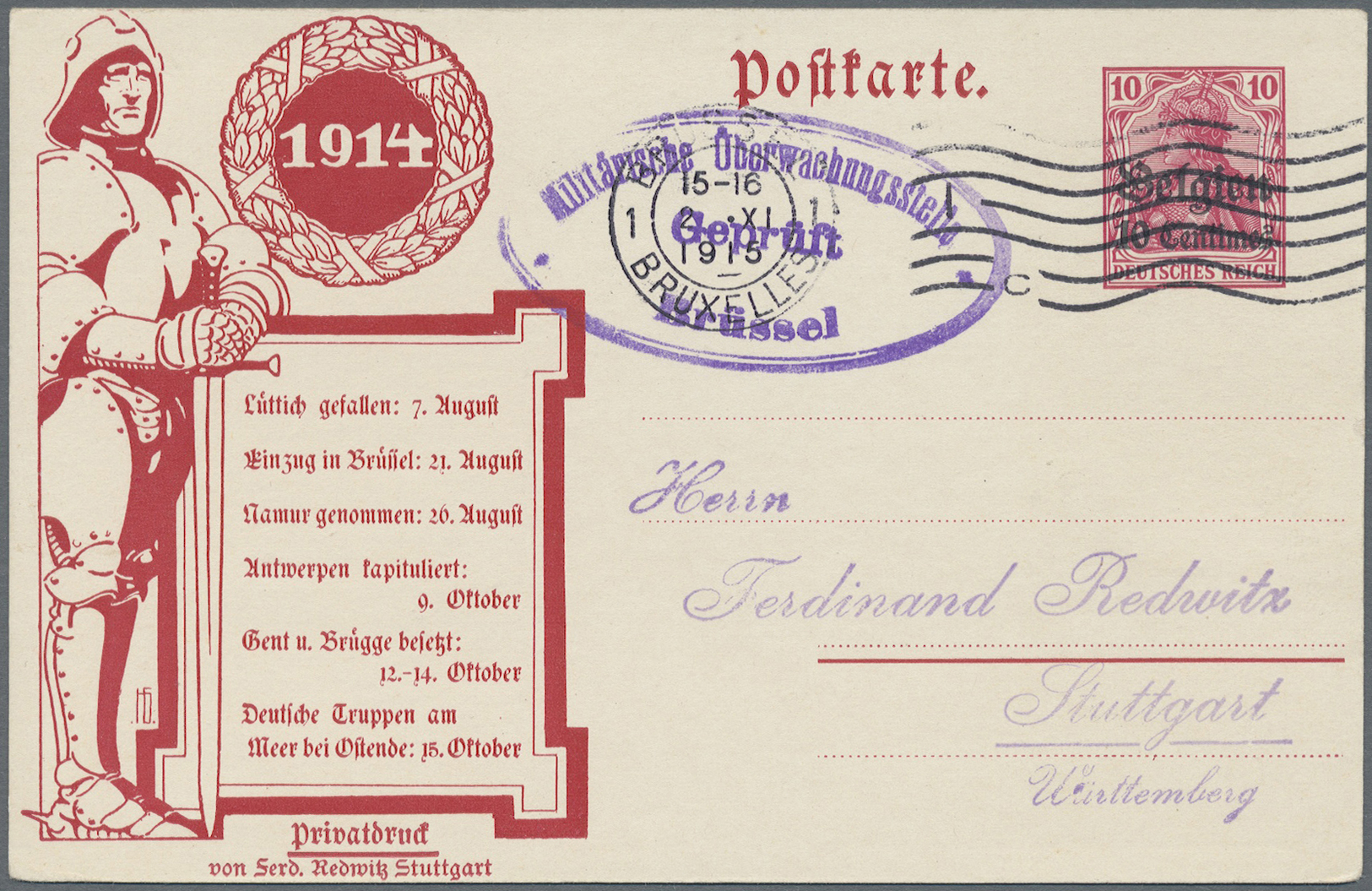GA Deutsche Besetzung I. WK: Landespost in Belgien - Ganzsachen: 1914/17, abwechslungsreicher Posten vo
