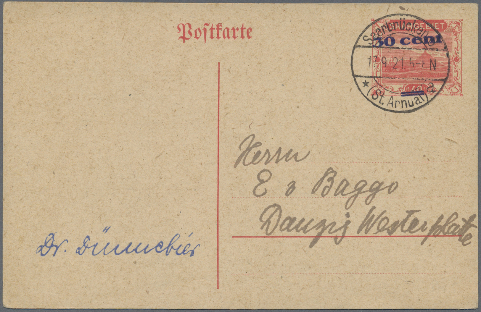 GA Deutsche Abstimmungsgebiete: Saargebiet - Ganzsachen: 1920/1921, Kleines Lot Von 18 Meist Verschiede - Postwaardestukken