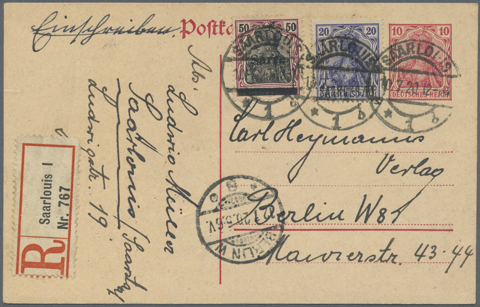GA/Br Deutsche Abstimmungsgebiete: Saargebiet - Ganzsachen: 1920, Partie Mit Ca. 25 Ganzsachen Des Deutsch - Postwaardestukken