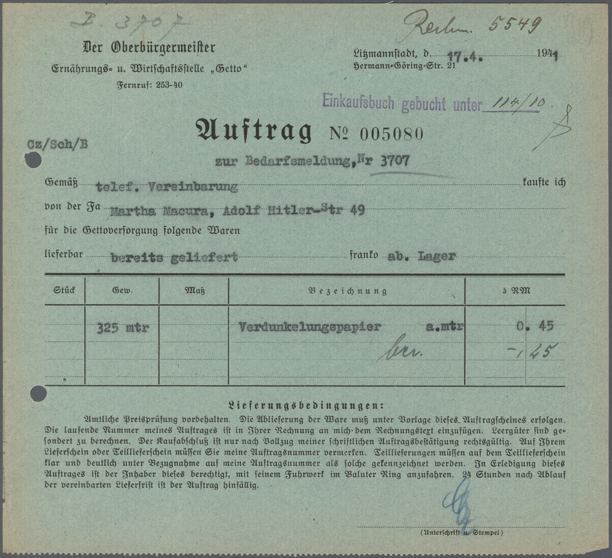 Br KZ-Post: Ghetto Litzmannstadt: 1940/1941 (ca.), Partie mit 16 ungebrauchten und gebrauchten Formular
