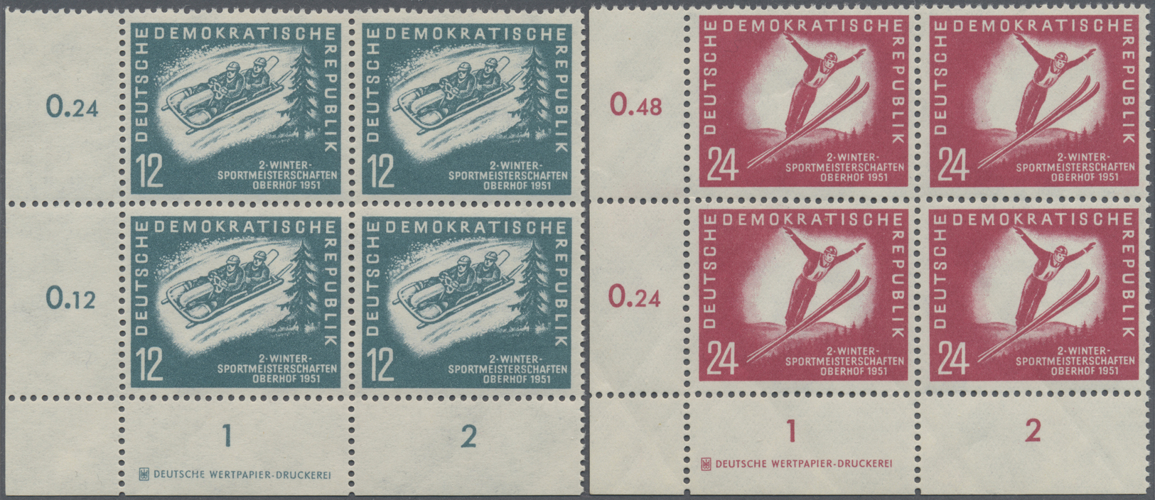 **/ DDR: 1950, Volkswahlen Als Postfrischer 4-er Block Mit DV, 1951, Wintersportmeisterschaften Als Post - Andere & Zonder Classificatie