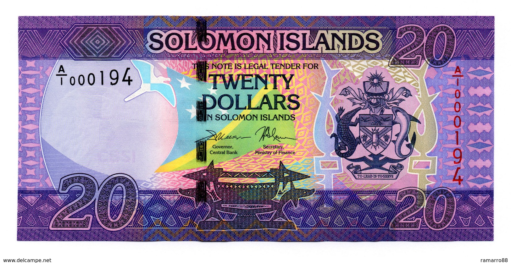 Solomon Islands 20 Dollars 2017 Pick # 34 Very Low Serial # A/1 000194 Unc - Isla Salomon