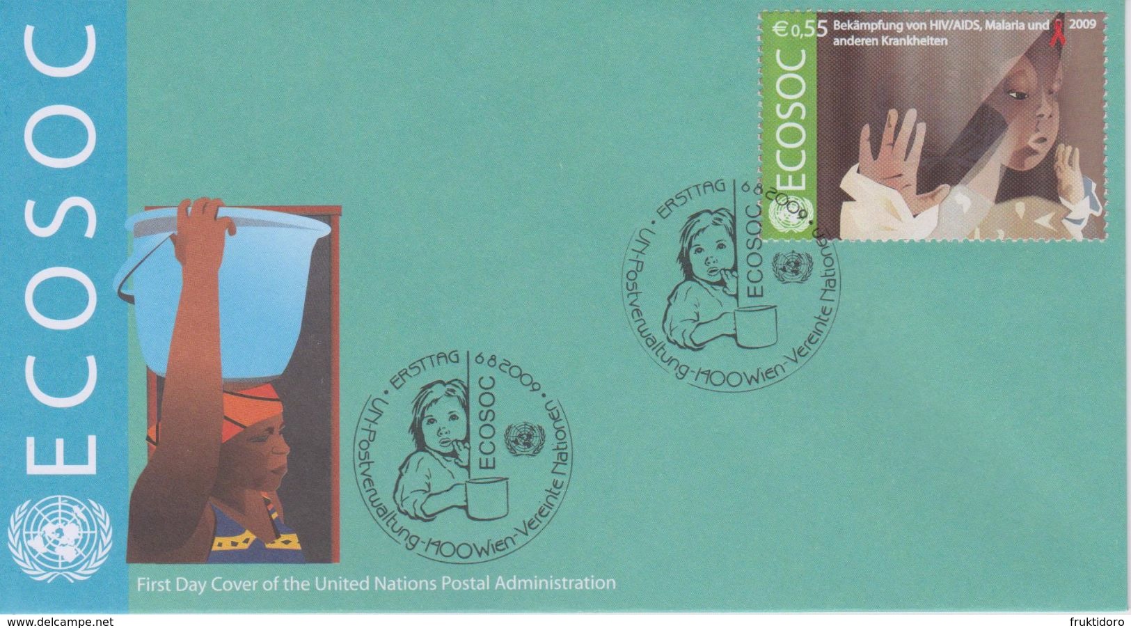 United Nations FDC Mi 605 Economic And Social Council (ECOSOC) - Combat HIV/AIDS, Malaria And Other Diseases - 2009 - FDC