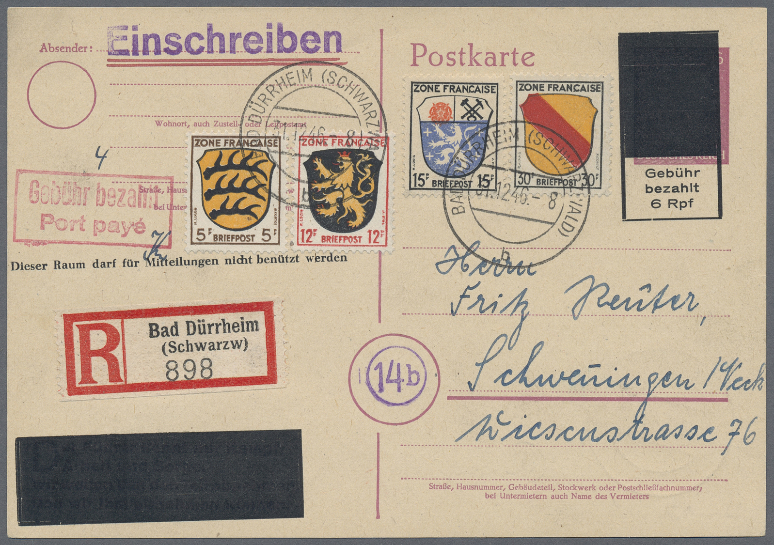 Br/GA Französische Zone: 1945/1947, Interessante Sammlung Barfrankaturen Und Aufbrauchs-Ganzsachenkarten M - Sonstige & Ohne Zuordnung