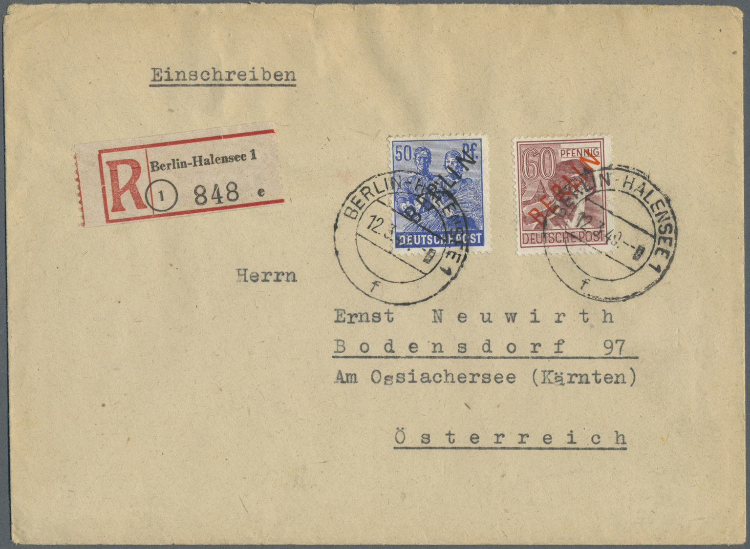 Br Französische Zone - Rheinland Pfalz: 1949, Frz.Zone Und Berlin, Zwei Portogerechte R-Briefe An Diess - Autres & Non Classés
