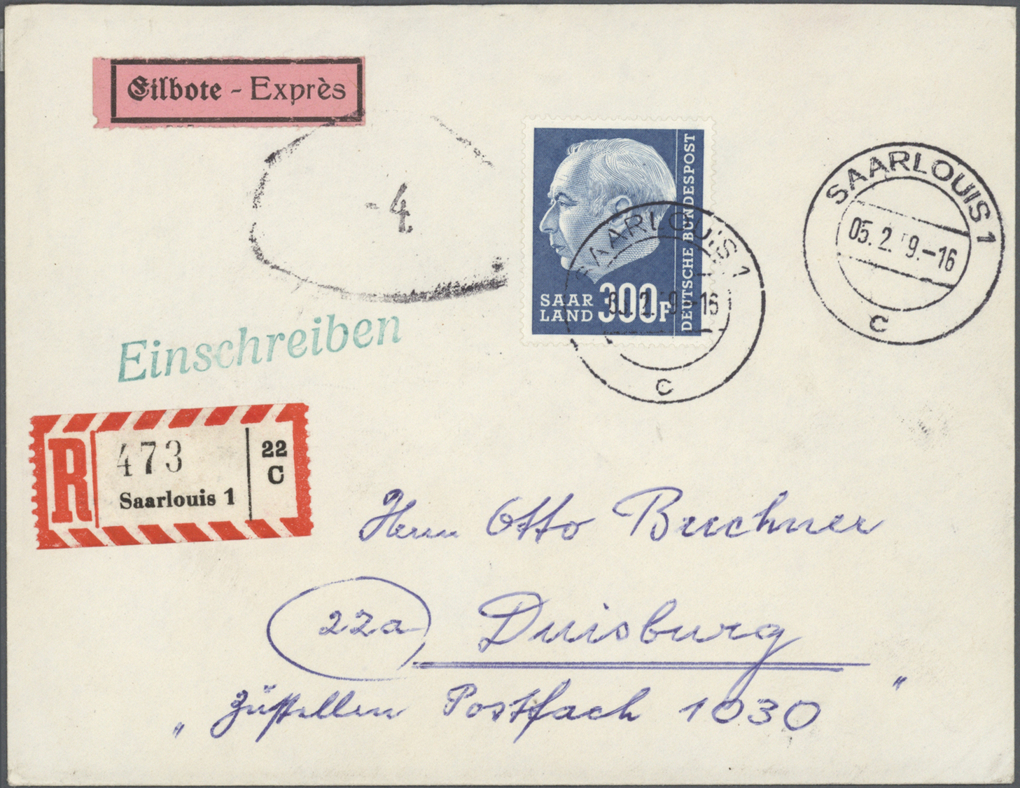 /Br/GA Saarland (1947/56): 1947/1959, saubere Sammlung von ca. 500 Briefen, Karten und Ganzsachen, meist FD