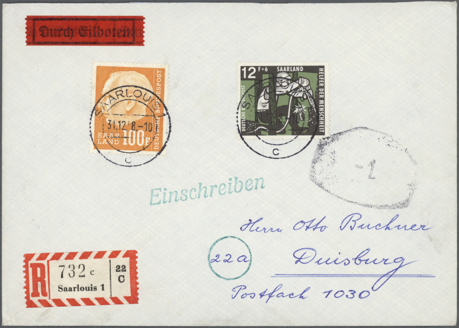 /Br/GA Saarland (1947/56): 1947/1959, saubere Sammlung von ca. 500 Briefen, Karten und Ganzsachen, meist FD