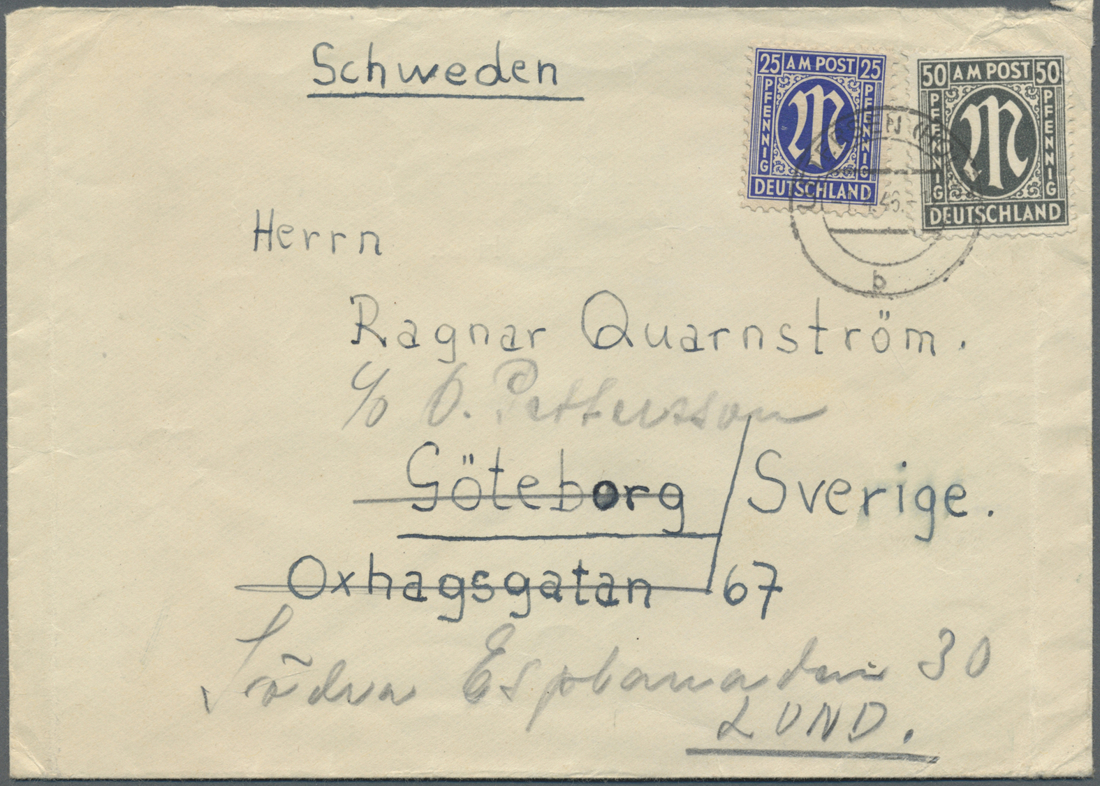 Br Bizone: 1946, AM-Post, Interessante Partie Mit 6 Briefen Nach Skandinavien, Alle Vom 1.4.1946, Dem E - Andere & Zonder Classificatie