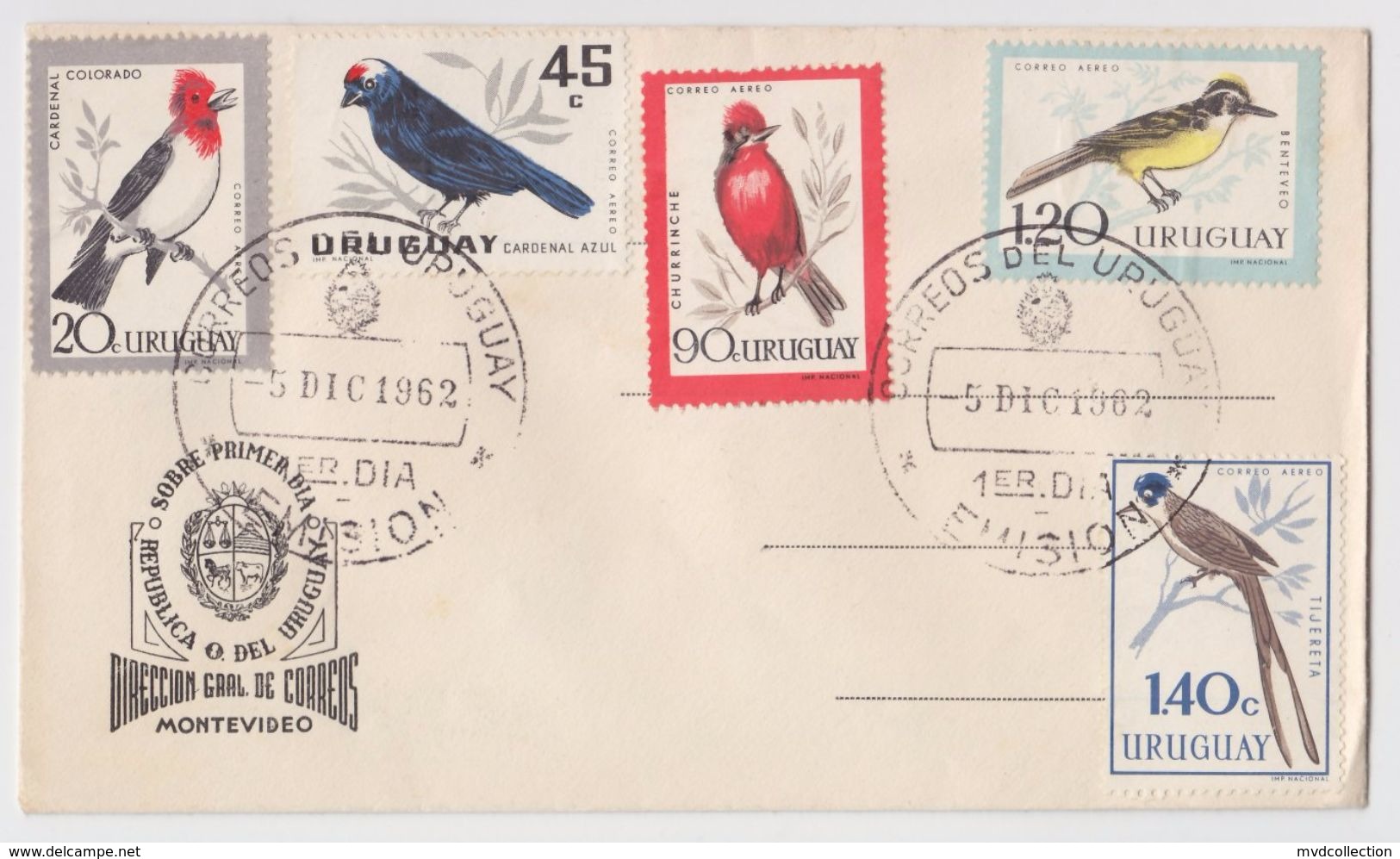 URUGUAY Airmail BIRDS EARLY FDC 1962 - Songbirds & Tree Dwellers