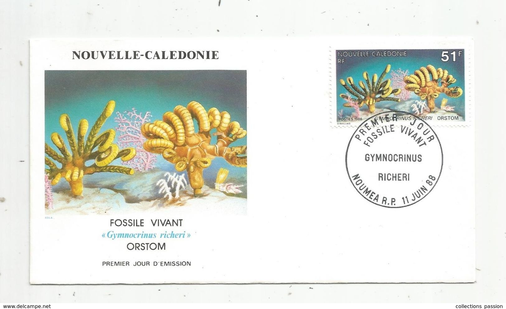 Timbre, FDC , 1 Er Jour , Nouvelle Calédonie , Fossile Vivant , Orstom , NOUMEA , 1988 - Brieven En Documenten