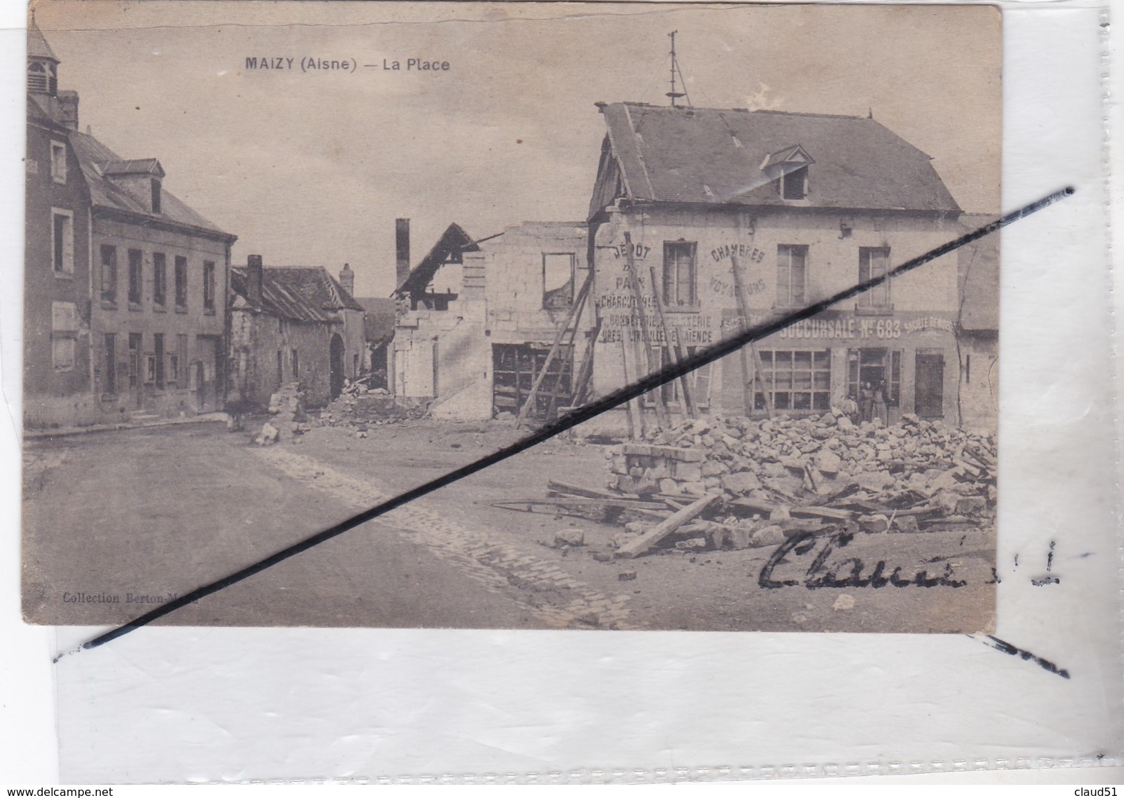 MAIZY (02)Aisne.La Place .Société Rémoise -Succursale N° 683 /Maison Bombardée - Autres & Non Classés