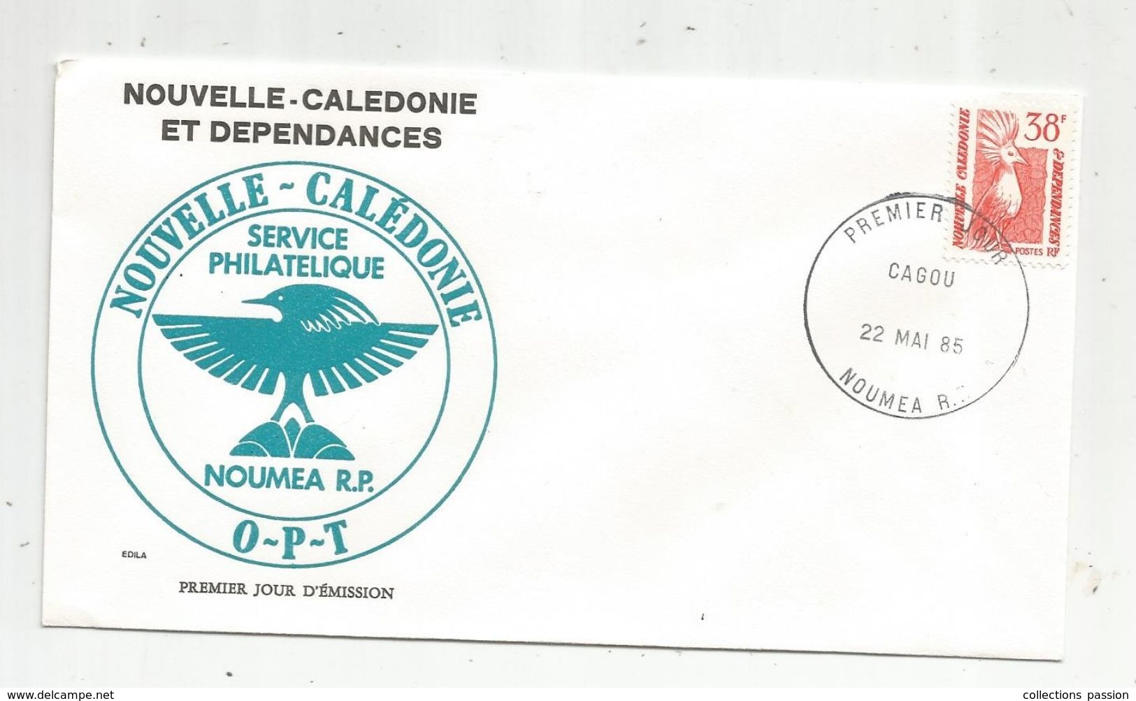 Timbre, FDC , 1 Er Jour , Nouvelle Calédonie Et Dépendances, O-P-T , NOUMEA, 1985 - Lettres & Documents
