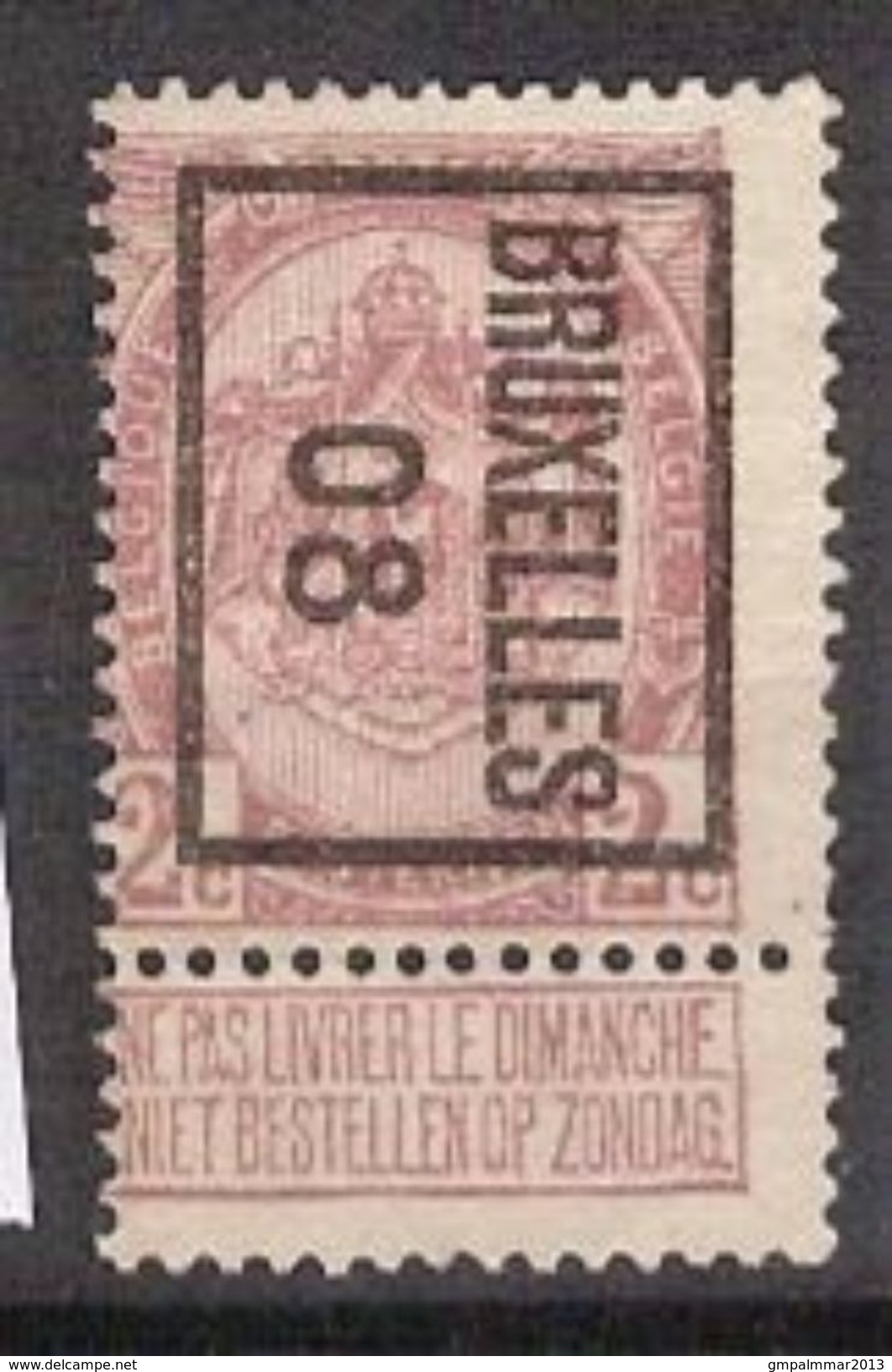 Rijkswapen Nr. 82 TYPO Voorafgestempeld Nr. 7  Positie B   BRUXELLES 08 ; Staat Zie Scan ! Inzet Aan 5 Euro - Typografisch 1906-12 (Wapenschild)