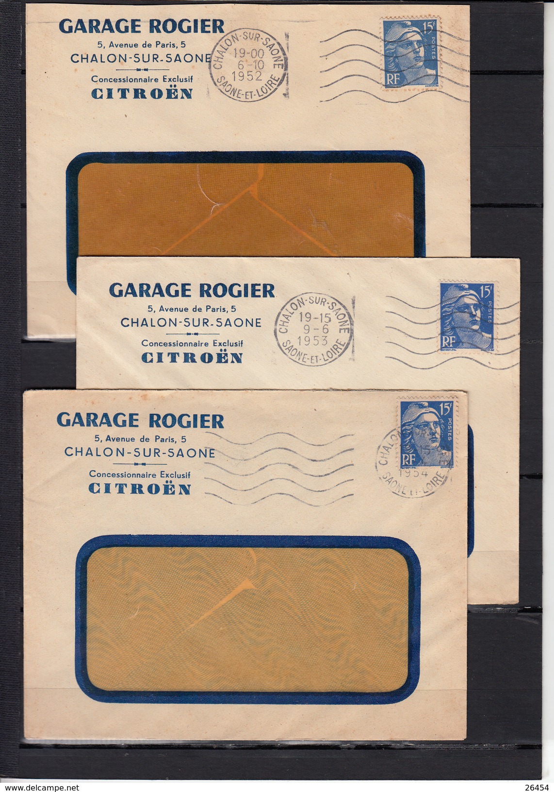 CHALON Sur SAONE  Lot De 3 Lettres Avec Entete PUB " Garage CITROEN " 1952-1953-1954  SECAP 5.L.O. - Maschinenstempel (Sonstige)