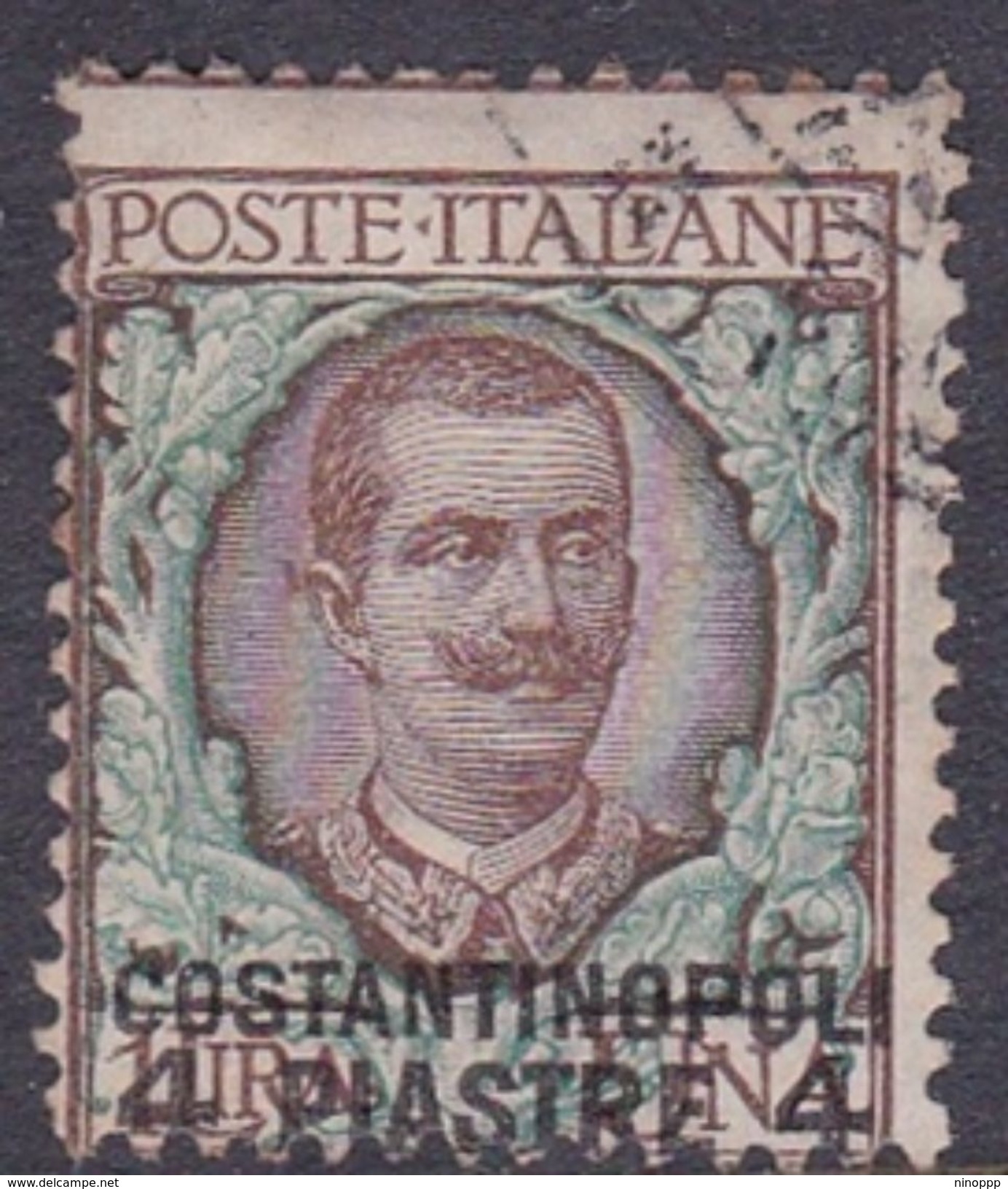 Italy-Italian Offices Abroad-European And Asia Offices- Constantinople S25 1909 4 Piastre On 1 Lira Brown And Green Used - Uffici D'Europa E D'Asia