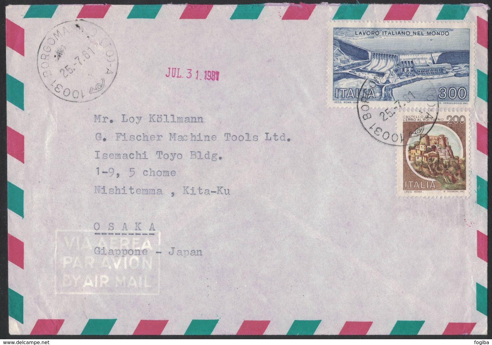 TY96   Italia 1981 - Lettera Via Aerea Da Borgomasino A Osaka Japan - 1981-90: Storia Postale