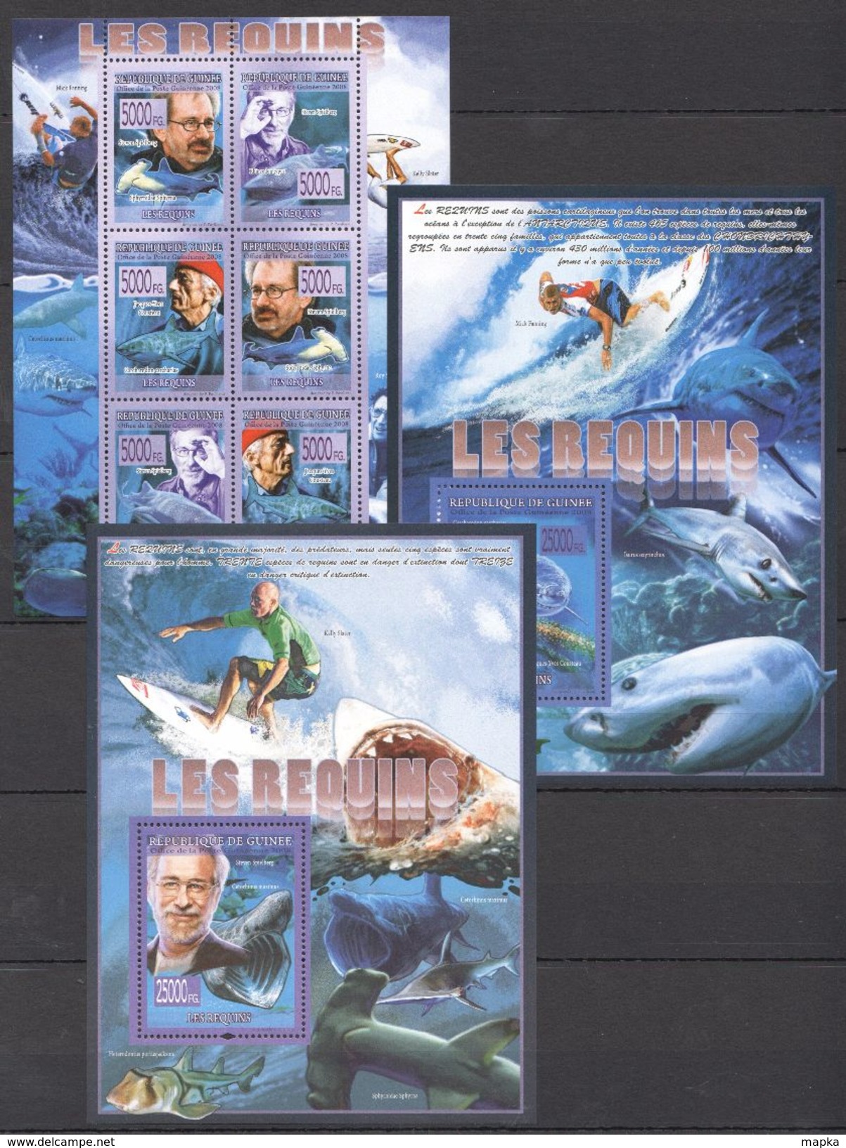 N496 2008 DE GUINEE MARINE LIFE LES REQUINS SHARKS 1KB+2BL MNH - Meereswelt