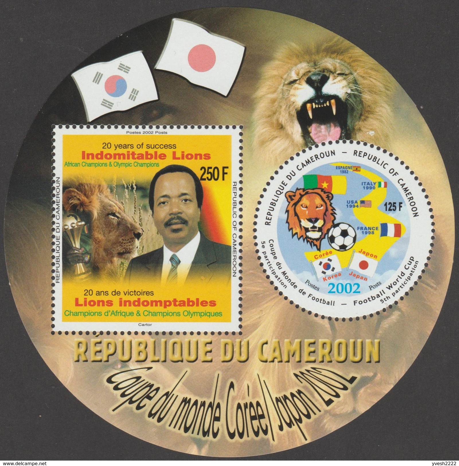 Cameroun 2002 Y&T BF 34 Michel Block 35. Coupe De Monde De Football. Lions Indomptables. Cote 100 &euro; - 2002 – Zuid-Korea / Japan