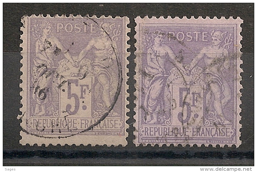 2 Belles NUANCES, 5F SAGE. TB DENTELURE. - 1876-1898 Sage (Type II)
