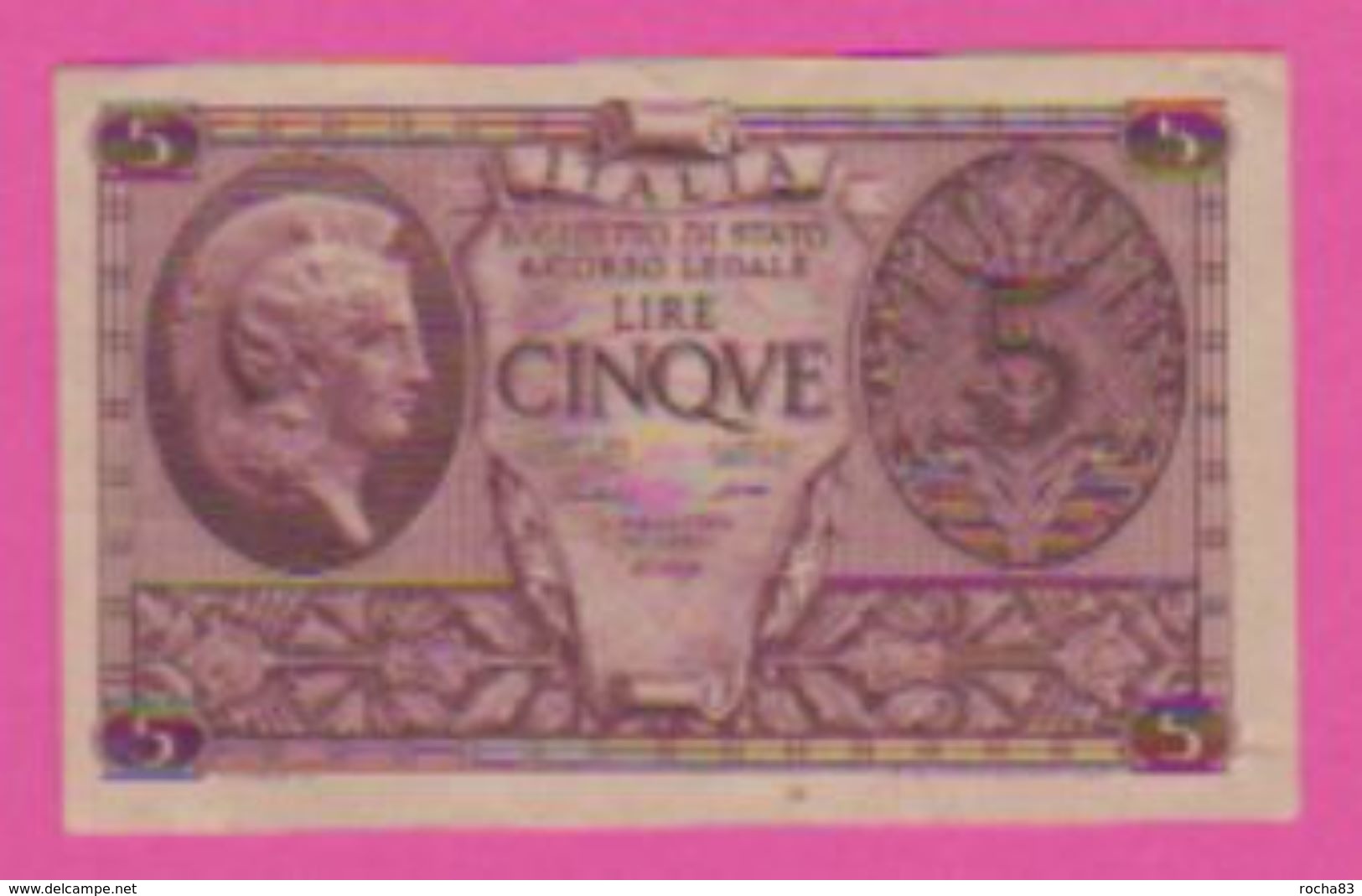 Billet - ITALIE 5 Lires Du 23 11 1944 - Pick 31a - Violet - Italië– 5 Lire