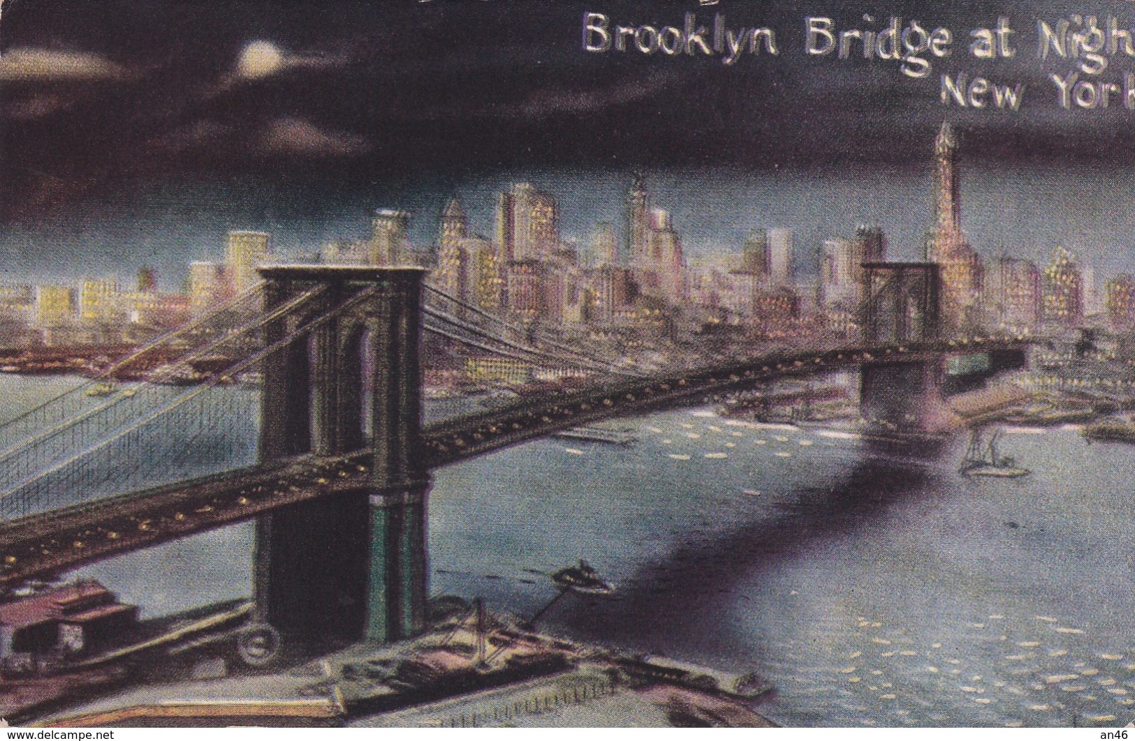 NEW YORK - BROOKLYN BRIDGE AT NIGHT VG     AUTENTICA 100% - Brooklyn