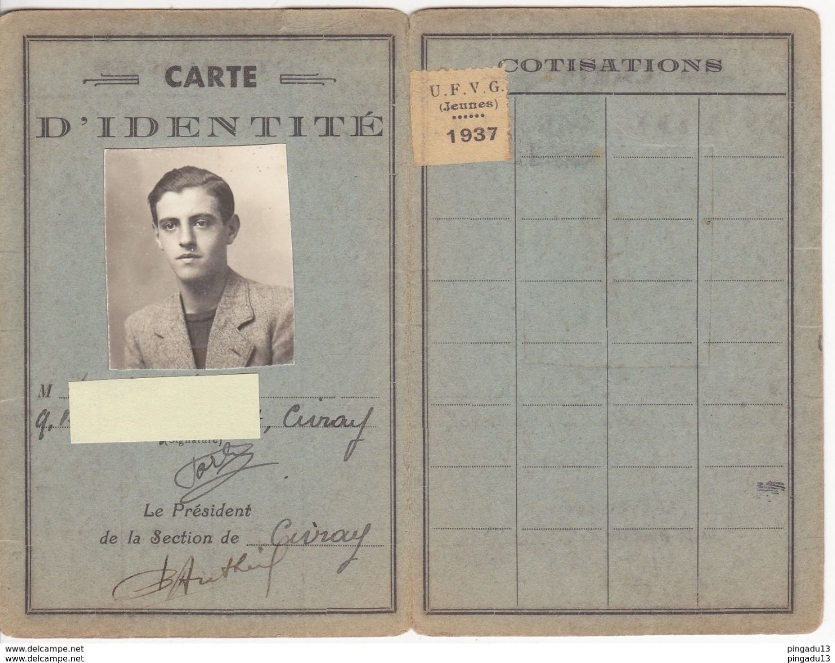 Au Plus Rapide Carte D'identité UFVG Jeunes De La Vienne 1937 Très Bon état - Documents Historiques