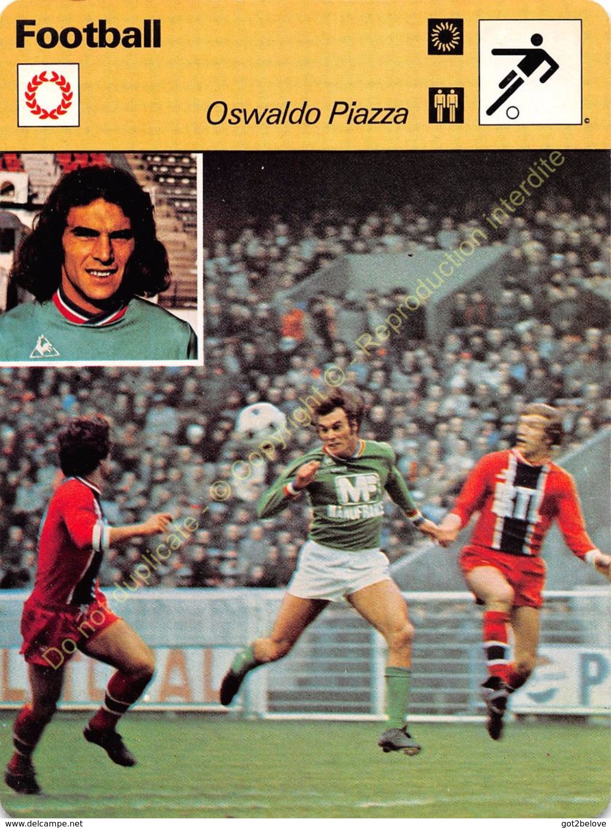 Fiche Photo Football OSWALDO PIAZZA Edit Rencontre - Sport