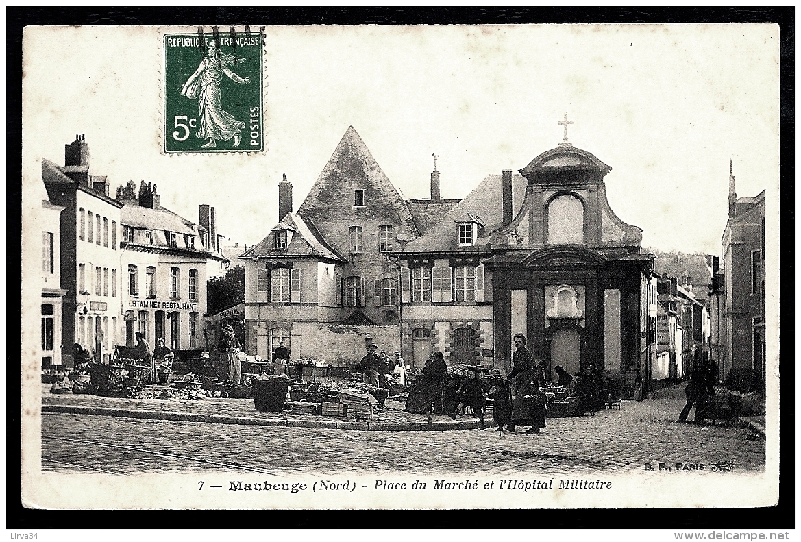 CPA ANCIENNE FRANCE- MAUBEUGE (59)- PLACE DU MARCHÉ ET L'HOPITAL MILITAIRE- GROS PLAN- TRES BELLE ANIMATION- ESTAMINET- - Maubeuge