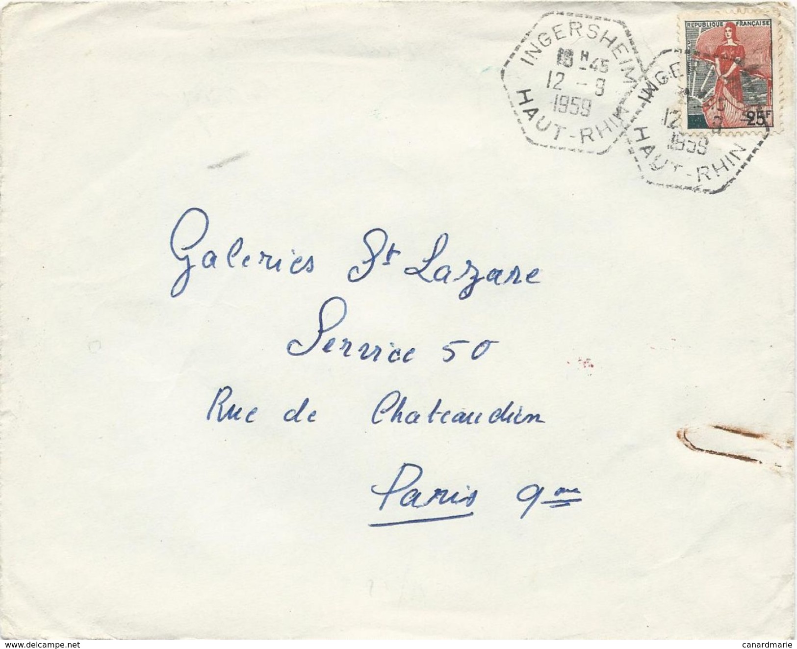 LETTRE 1959 AVEC CACHET HEXAGONAL POINTILLE DE INGERSHEIM - Briefe U. Dokumente