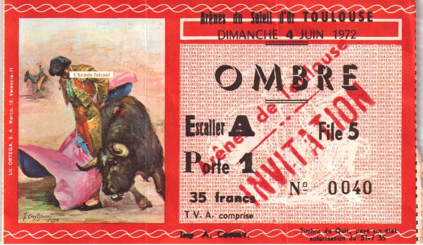 Billet De Corrida Du 04/06/1972 PLAZA DE TOROS De TOULOUSE 31 - Scans Recto-verso - Tickets D'entrée